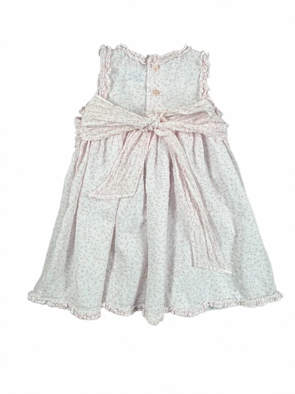 LULI & ME Swiss Dot Back Bow Dress with Pink Floral Print - 12M